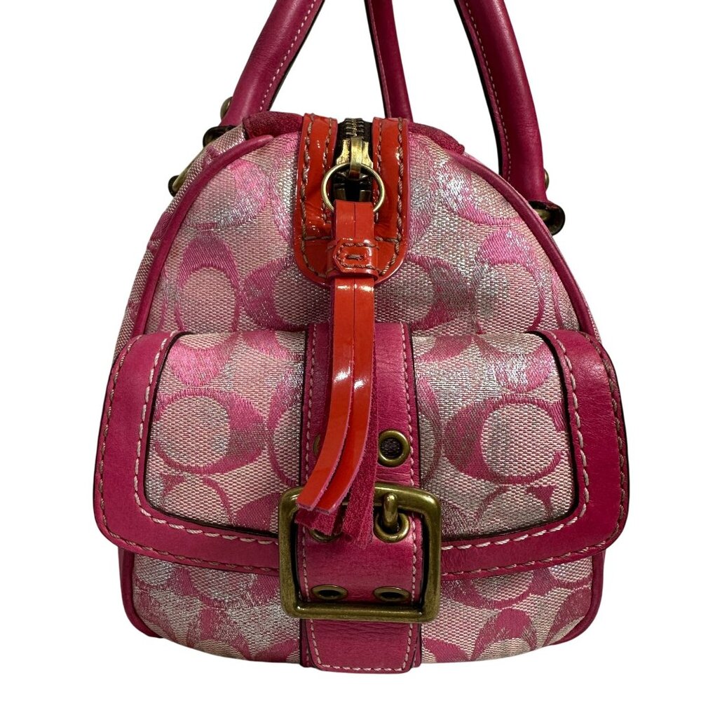 Vintage Coach Signature Pink Metallic Silver Splash Boston Satchel Bag Y2K 2186 - Picture 3 of 16